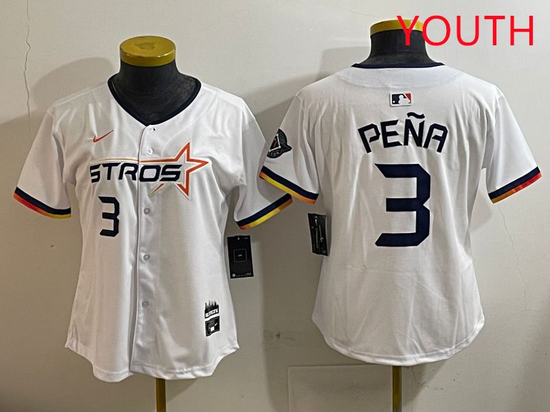 Youth Houston Astros #3 Pena White three generations Joint Name Nike 2025 MLB Jersey style 4